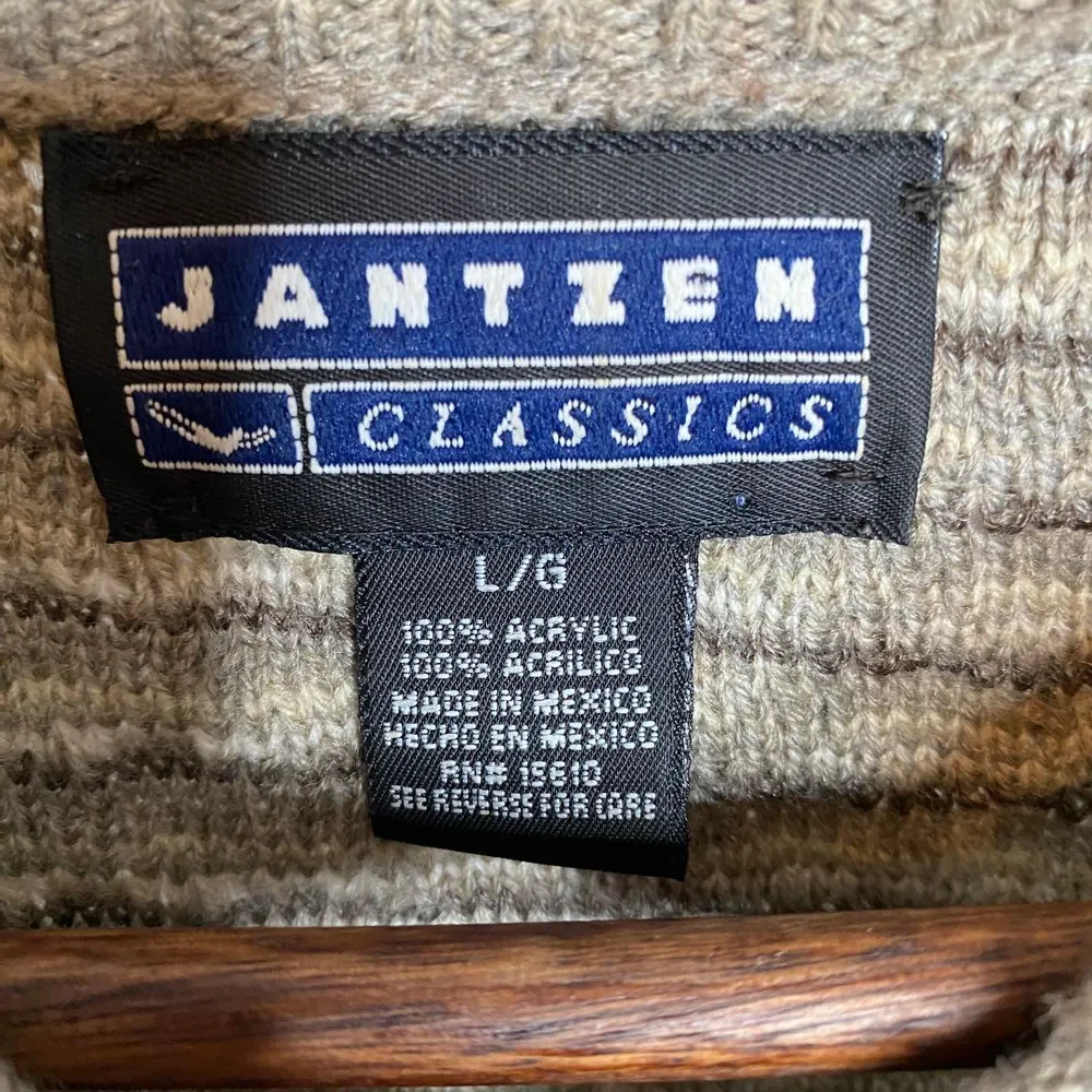 VTG Jantzen Mens Geometric Crew Neck Retro Grandpa Sweater Size L Beige Neutral